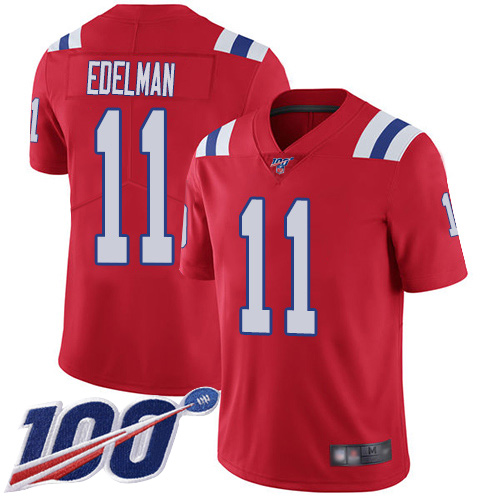 New England Patriots Football #11 100th Season Limited Red Men Julian Edelman Alternate NFL Jersey->new england patriots->NFL Jersey
